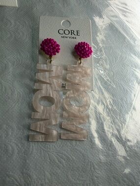 Pink Beaded & Pearlized 'MOM' Drop Earrings